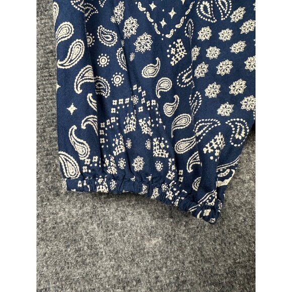 Old Navy Bandana Print Smocked Shoulder Poet Blouse XL Blue Boho Coastal Cowgirl - Picture 6 of 10